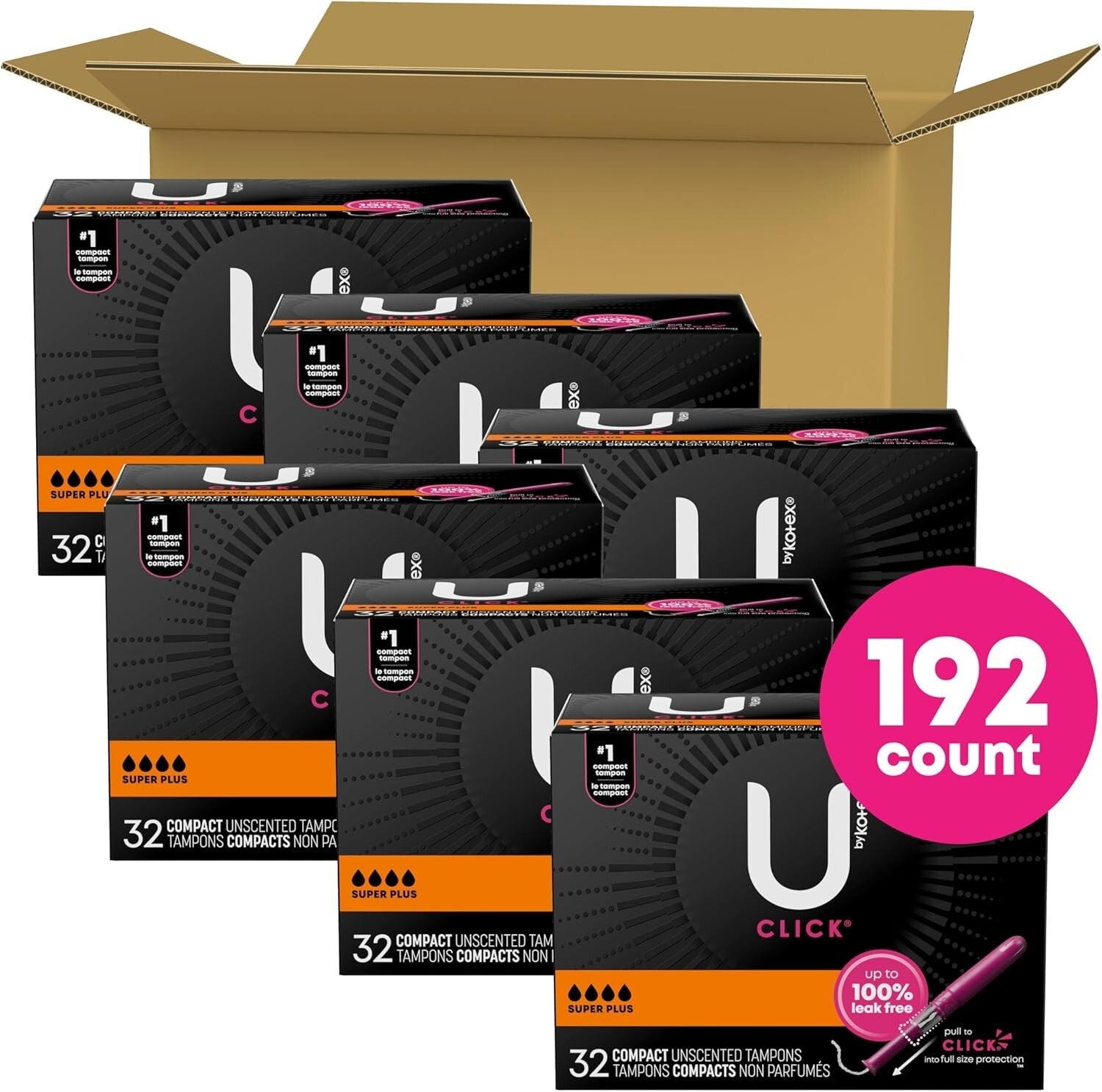 192 Count of Click Compact Tampons | Super Plus for Ultimate Leak Prevention