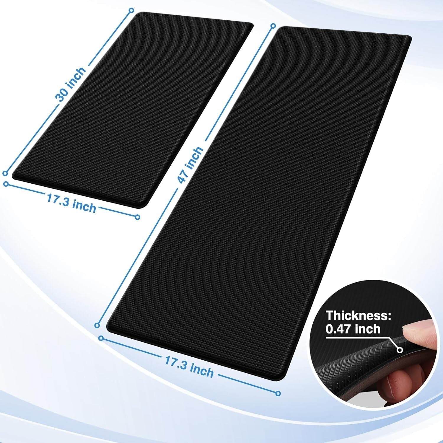 Durable Non-Slip Kitchen Mat Set - Cushioned Anti-Fatigue, 17.3"×30"+17.3"×47"
