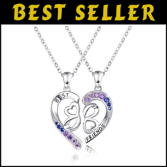 Charming Best Friend Necklaces in Sterling Silver with Heart and Gemstone Detail