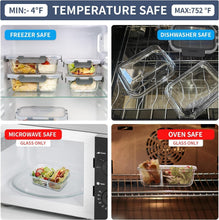 Load image into Gallery viewer, Rectangular Glass Meal Prep Containers Set - Leak Proof &amp; Dishwasher Safe