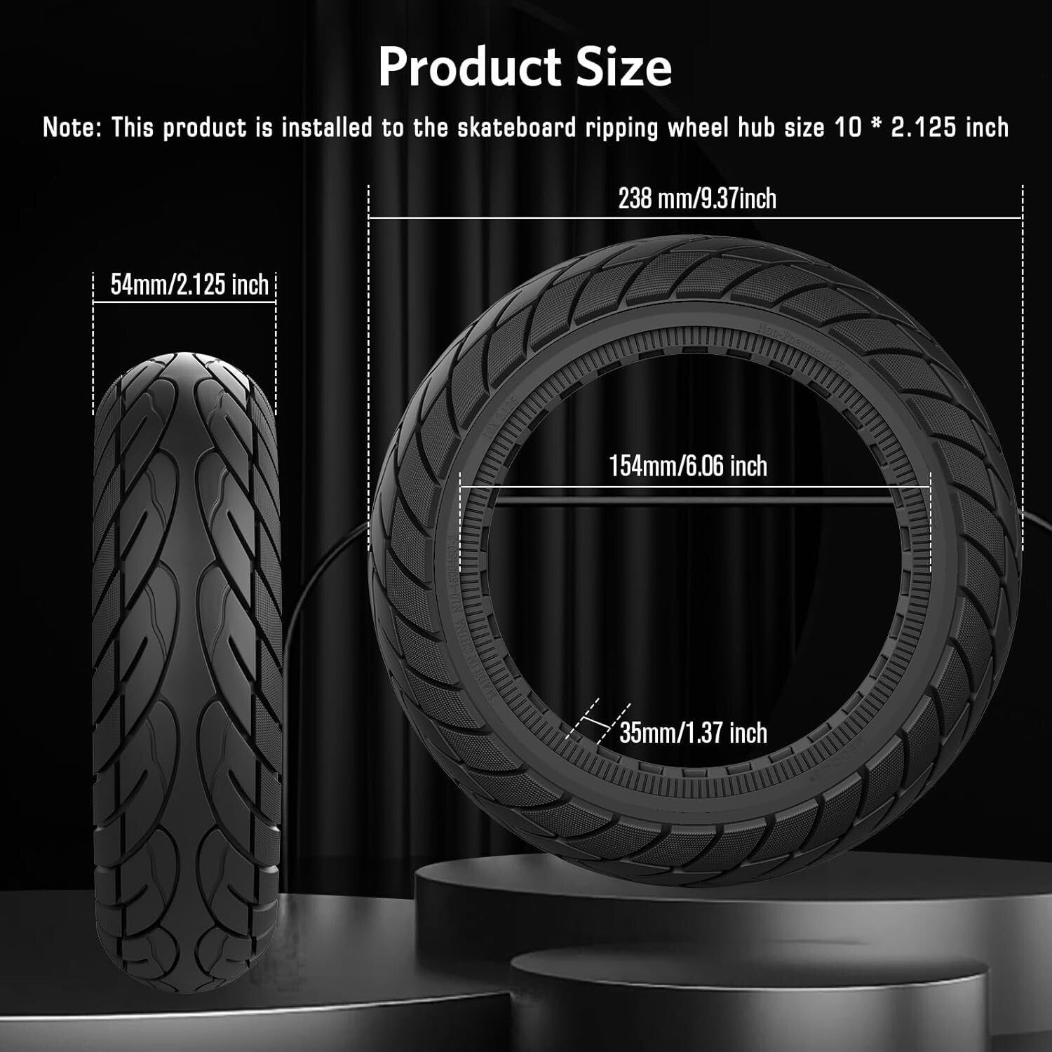 Durable 10x2.125 Solid Rubber Scooter Tires - Puncture-Proof & Maintenance-Free