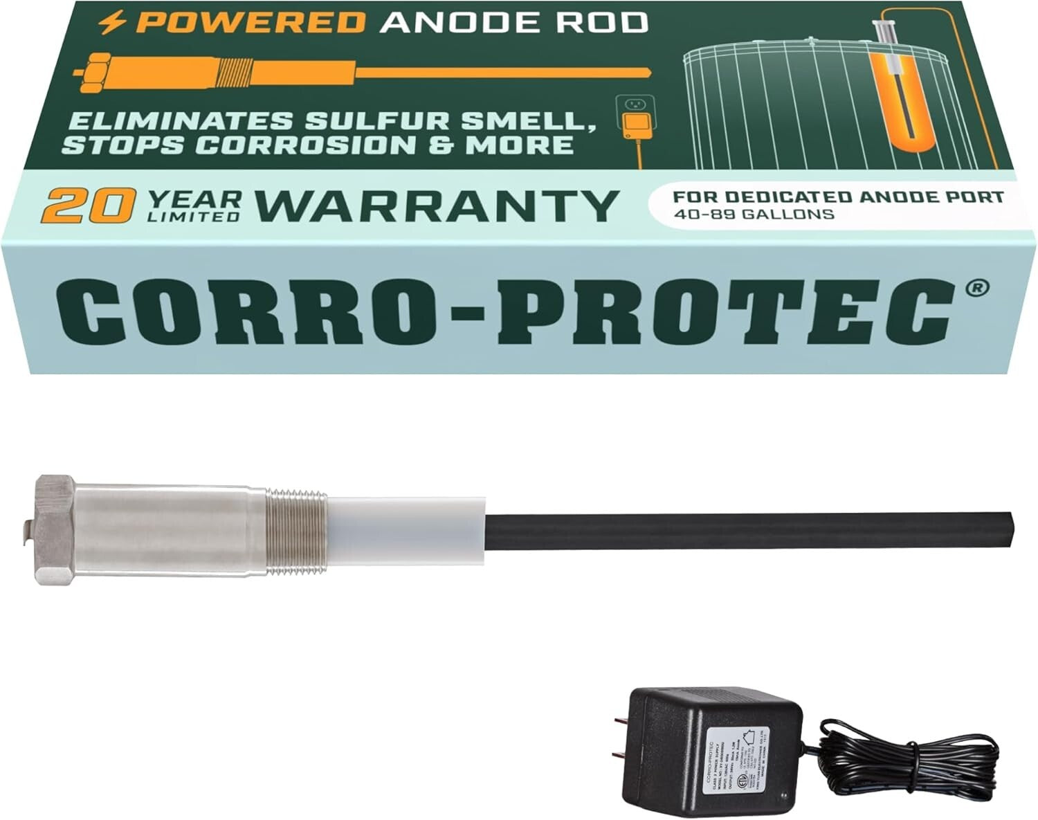 Electric Titanium Anode Rod - 40-89 Gallon Capacity, 20-Year Warranty Guaranteed