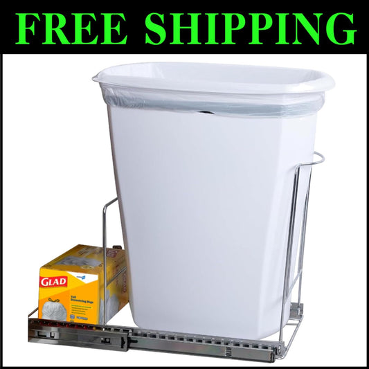 Chrome Finish Adjustable Trash Can Pull-Out Drawer for Enhanced Kitchen Space