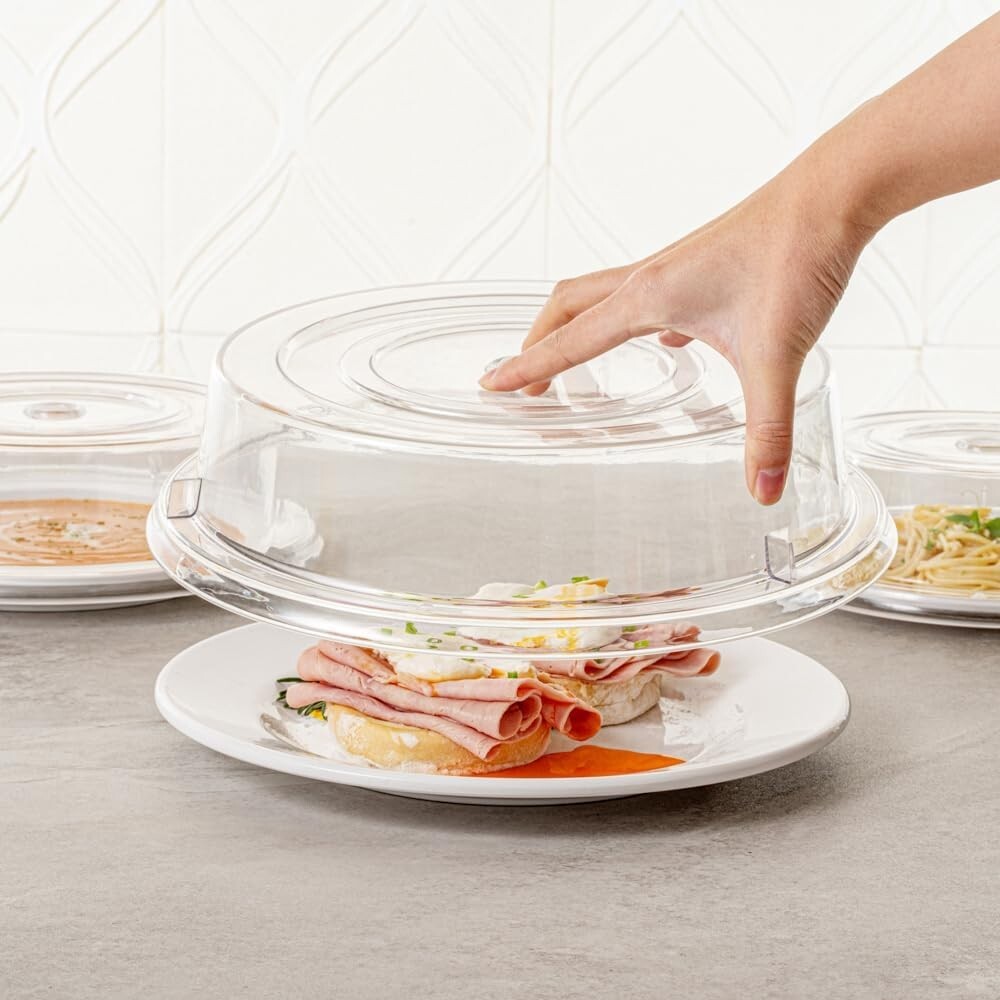 Reusable 11-Inch Transparent Plate Covers with Finger Hole Design - 10 Count