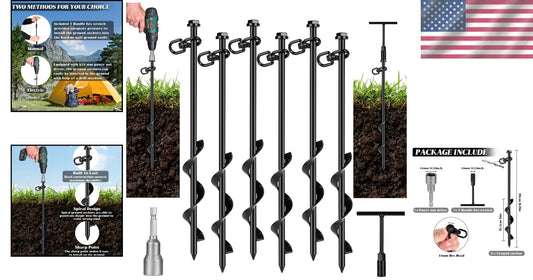 6 Heavy-Duty Spiral Ground Stakes with T-Handle Wrench - Perfect for Outdoors