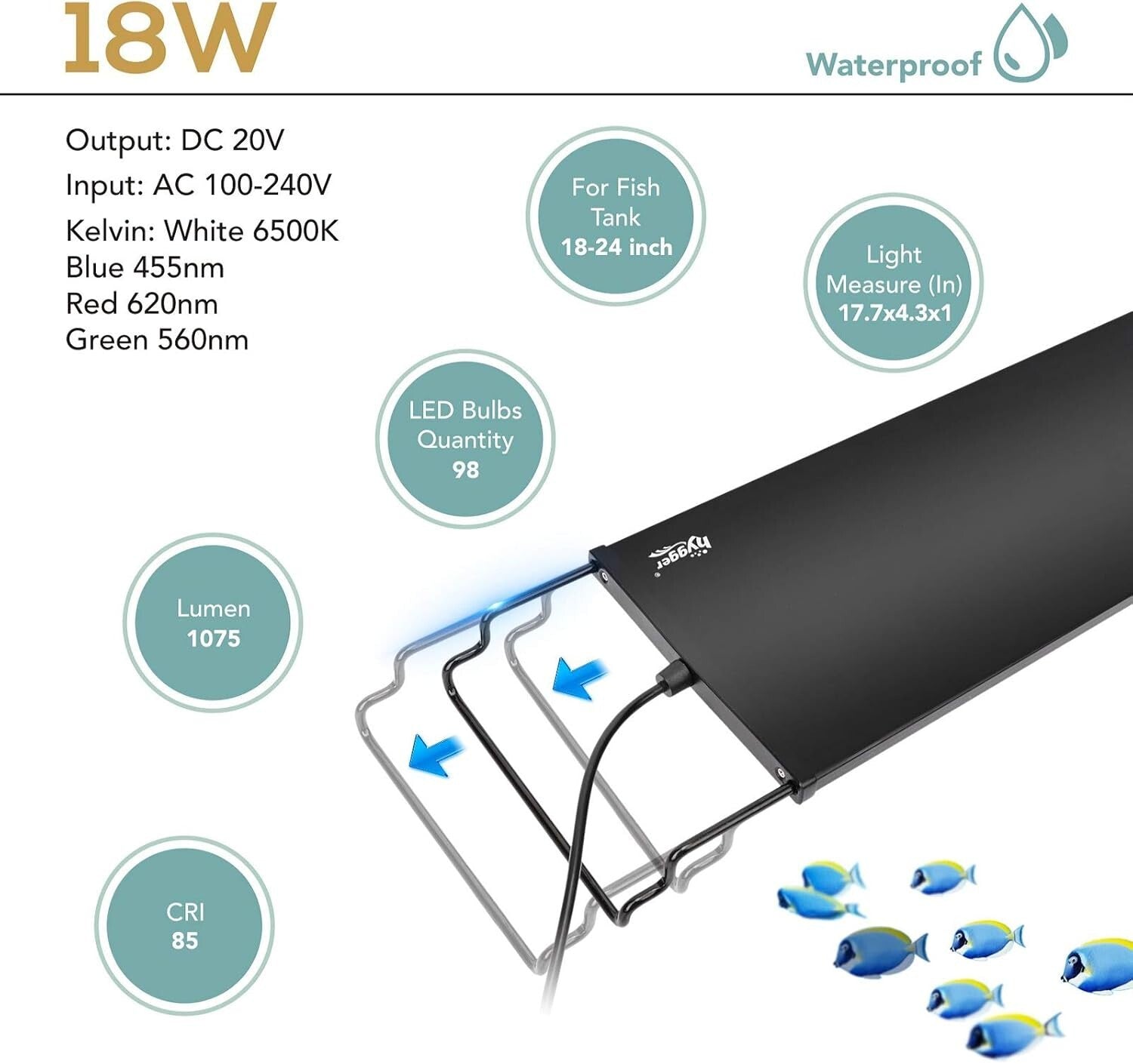 Energy Efficient 18W Aquarium Light with Waterproof Design & Timer Functions