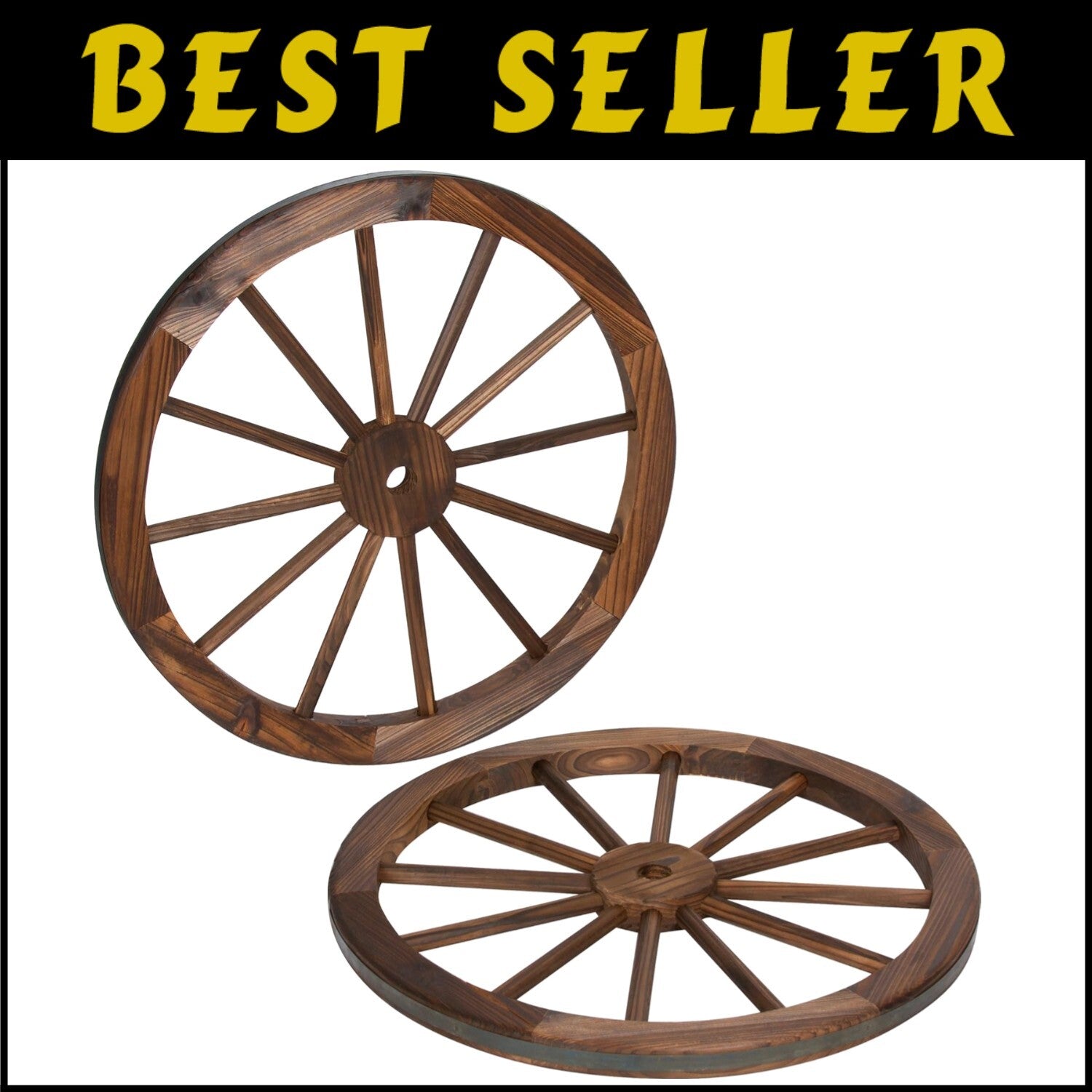 Decorative 24" Wooden Wagon Wheels with Steel Rim - Set of 2 for Indoor/Outdoor