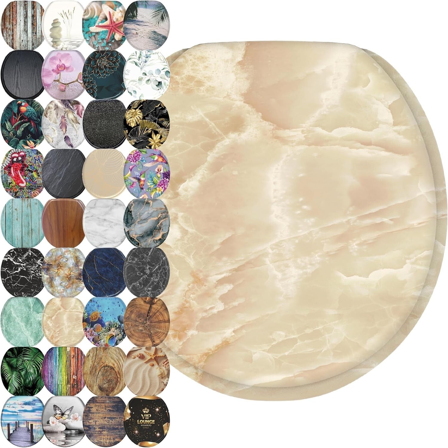 Elegant Soft Close Toilet Seat with Adjustable Hinges & Marble Nature Design