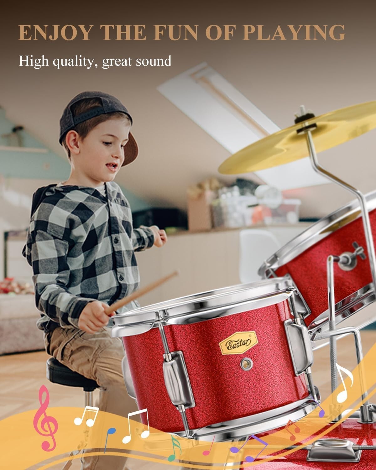 14-Inch Poplar Wood Drum Set for Kids with Cymbal & Drumming Essentials