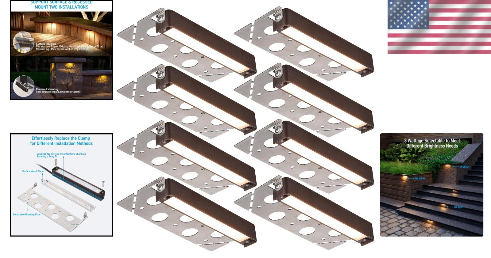 8-Pack 7-Inch Dimmable LED Hardscape Lighting - Soft White Outdoor Step Lights