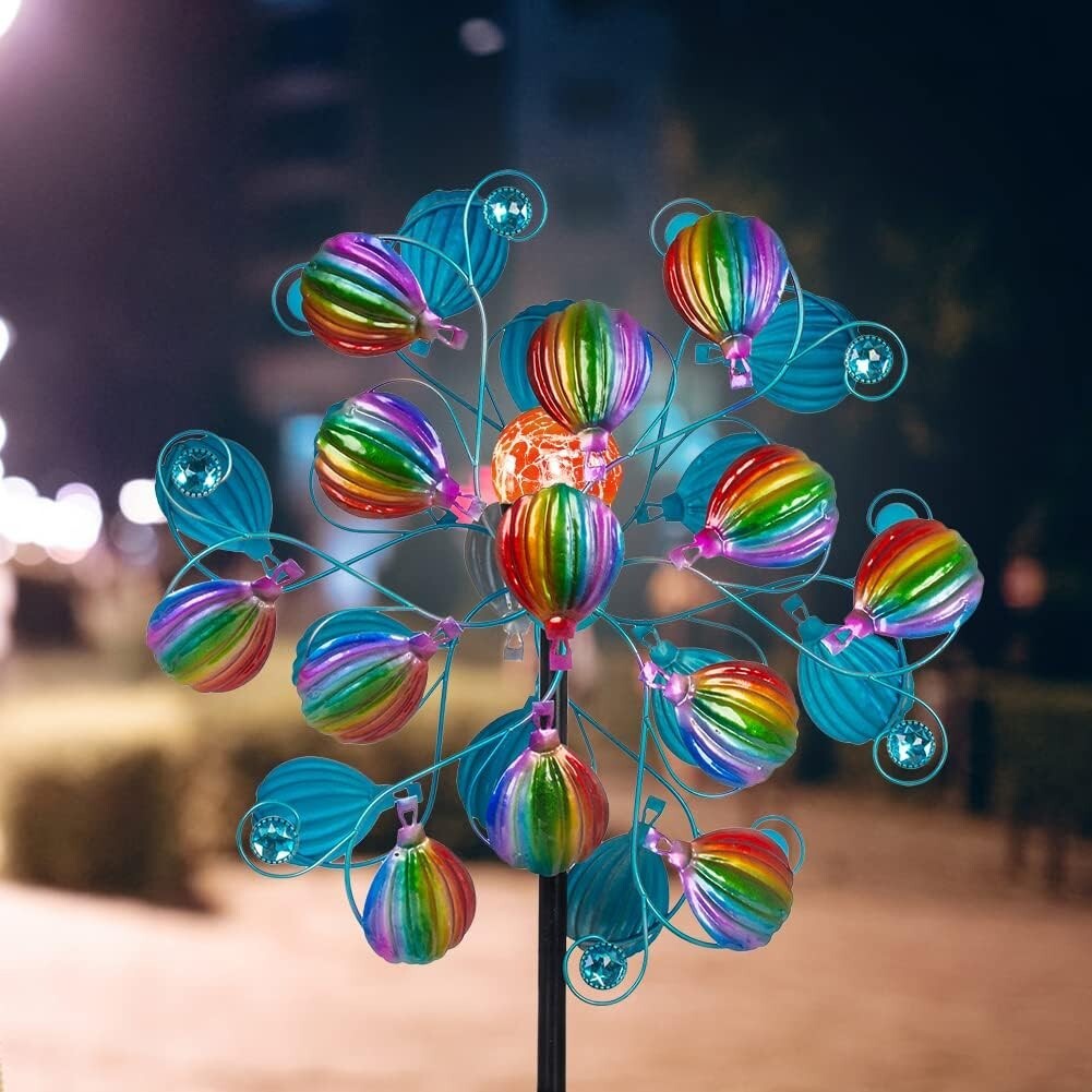 Solar-Powered Hot Air Balloon Kinetic Spinner with LED Lights for Gardens