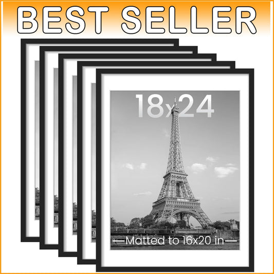 Elegant Set of 5 Black 18x24 Picture Frames for Stylish Wall Gallery Displays