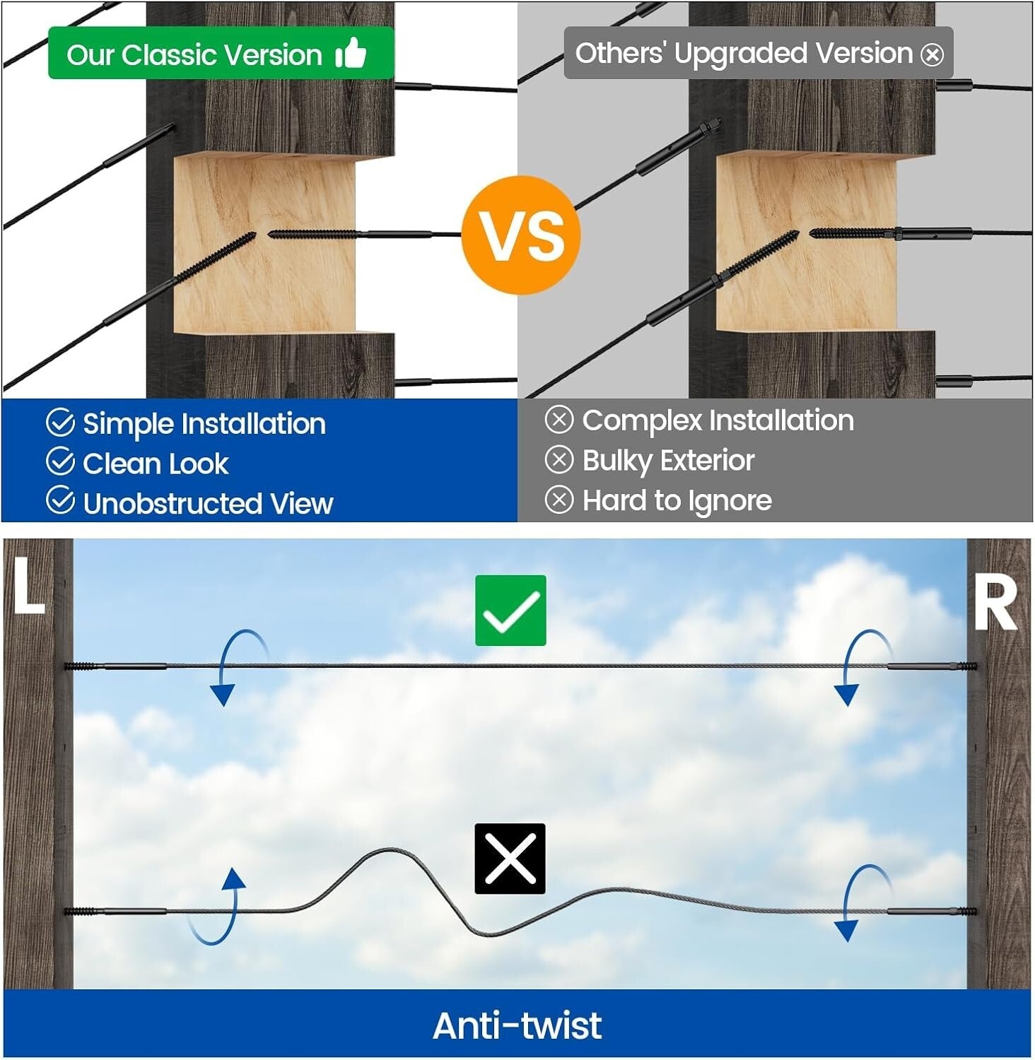 Durable 120 Pack 1/8" Railing Kit - Minimalist Black Aesthetic for Any Space