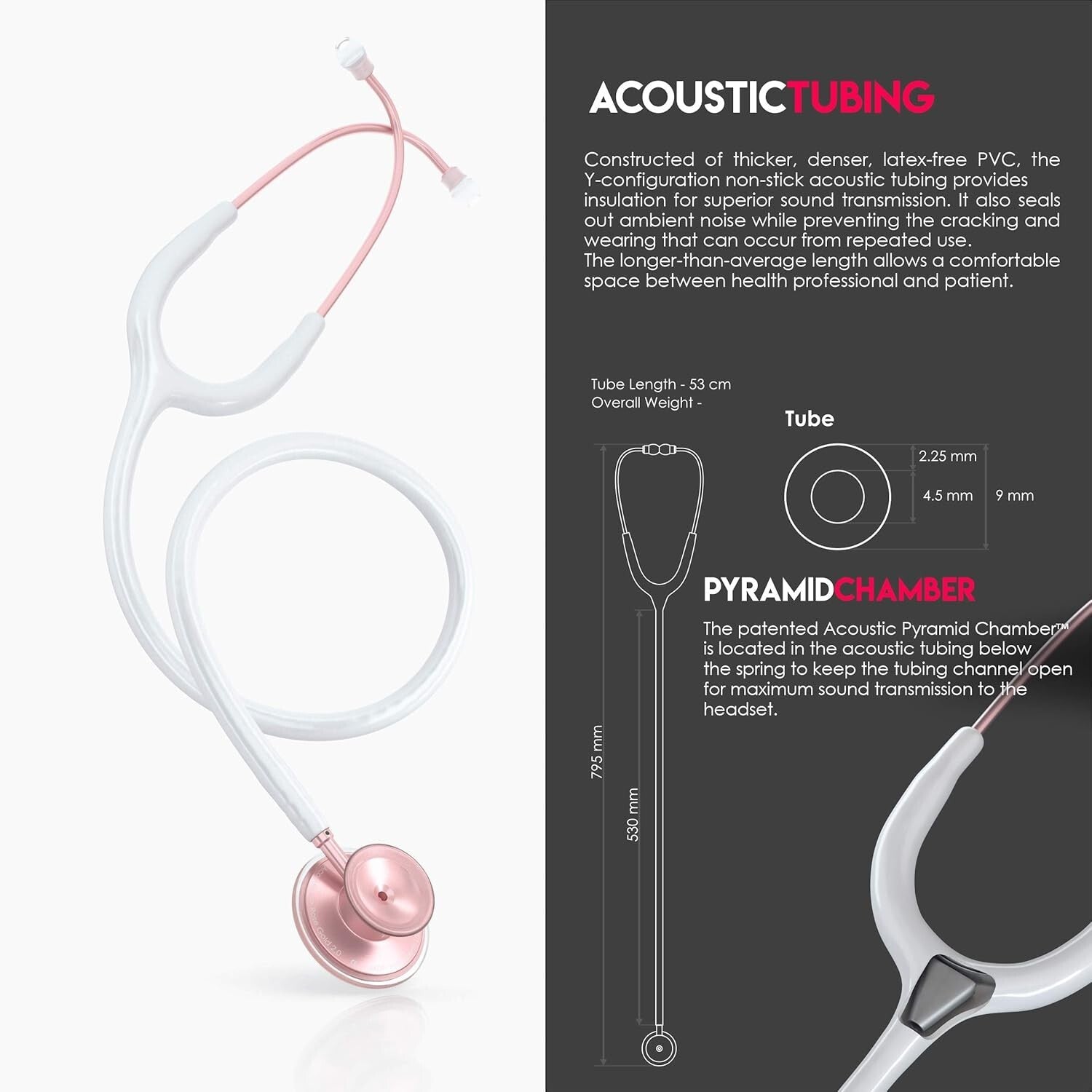 Acoustica Lightweight Dual Head Stethoscope - Rosegold Matte - Doctors & Nurses