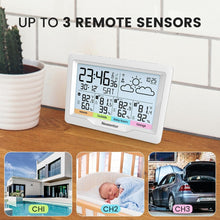 Load image into Gallery viewer, Wireless Weather Station with Dual Alarm and 3 Remote Sensors - Large Display
