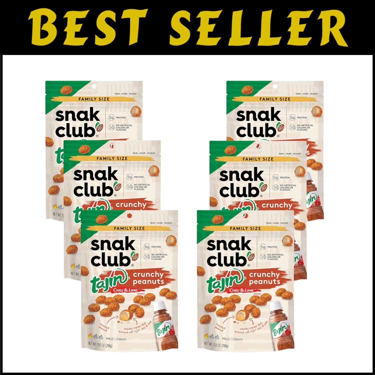 Protein-Packed Tajin Peanuts 10.5 oz Bags - No Artificial Ingredients, 6 Pack