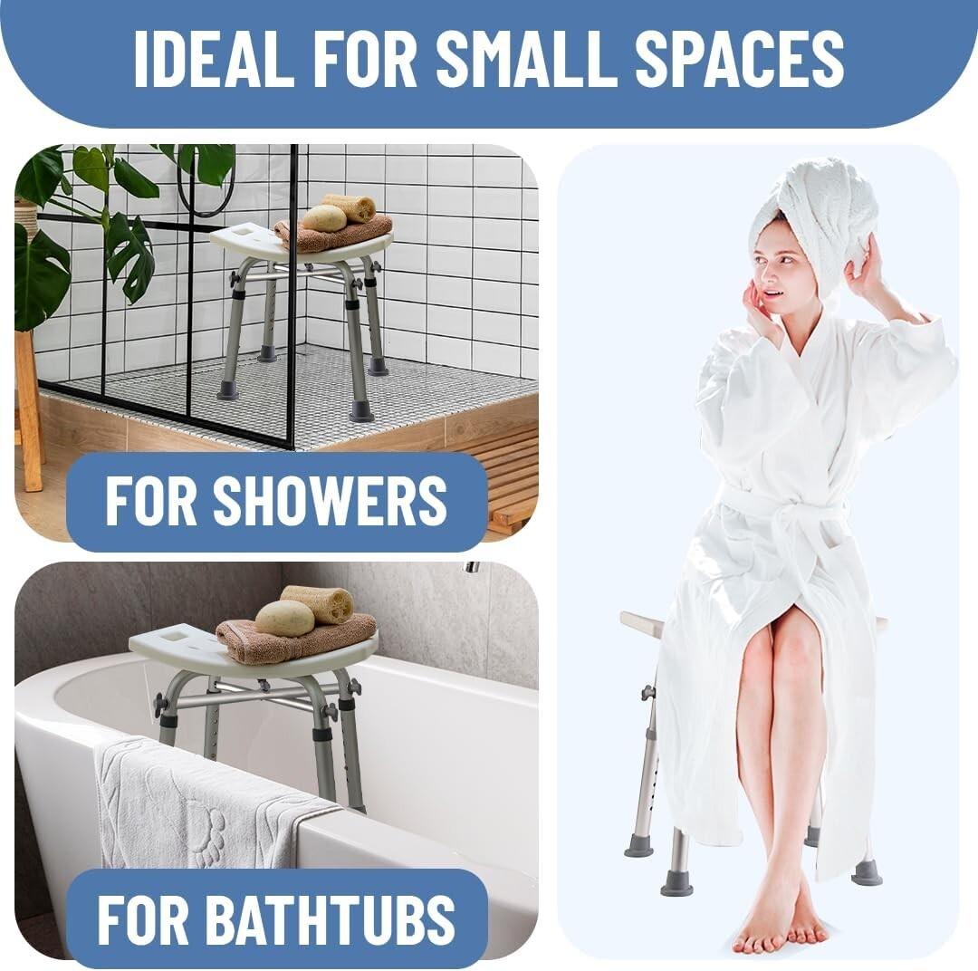 Compact Shower Chair for Seniors - Adjustable Height with Heavy Duty Support