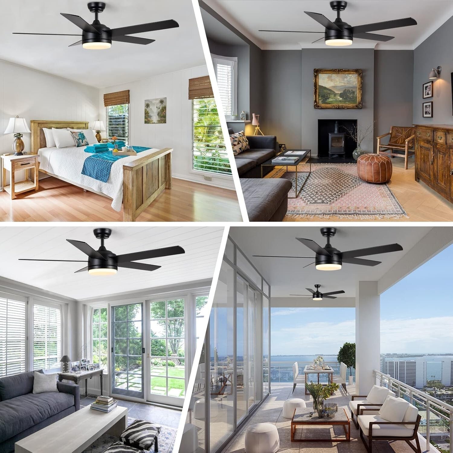 Dimmable LED Black Ceiling Fan with Remote Control - 3 Color Temperatures