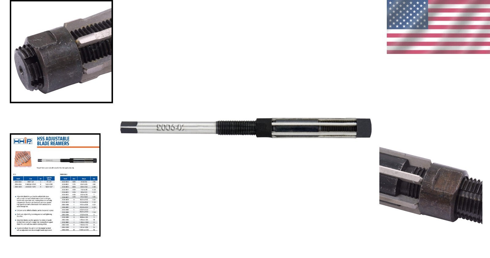 14" OAL High-Speed Steel Adjustable Blade Reamer with 6 Blades - Size L