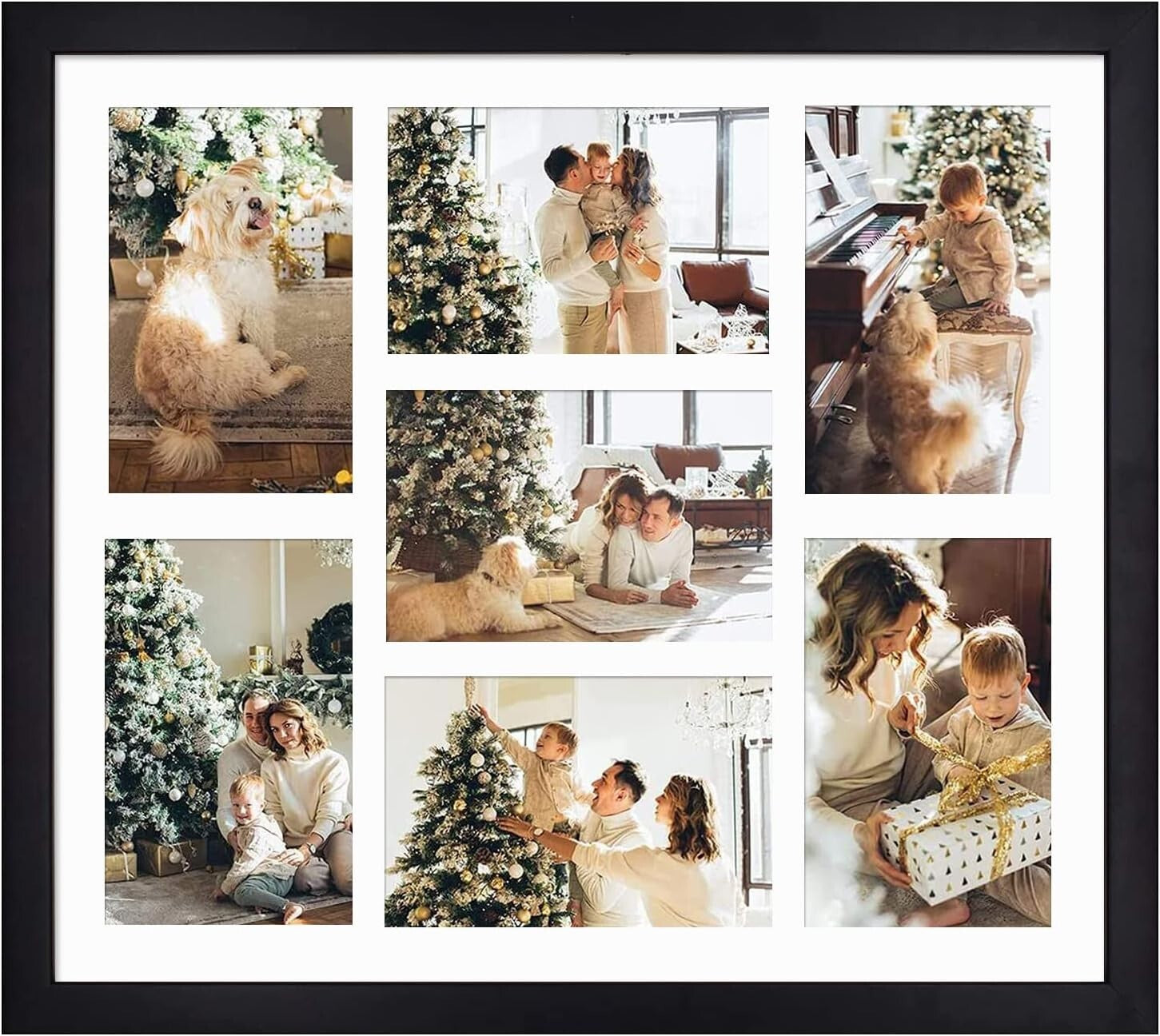Chic Matted Black Wood Collage Picture Frame for 7 Photos, 13.7x15.7 Size