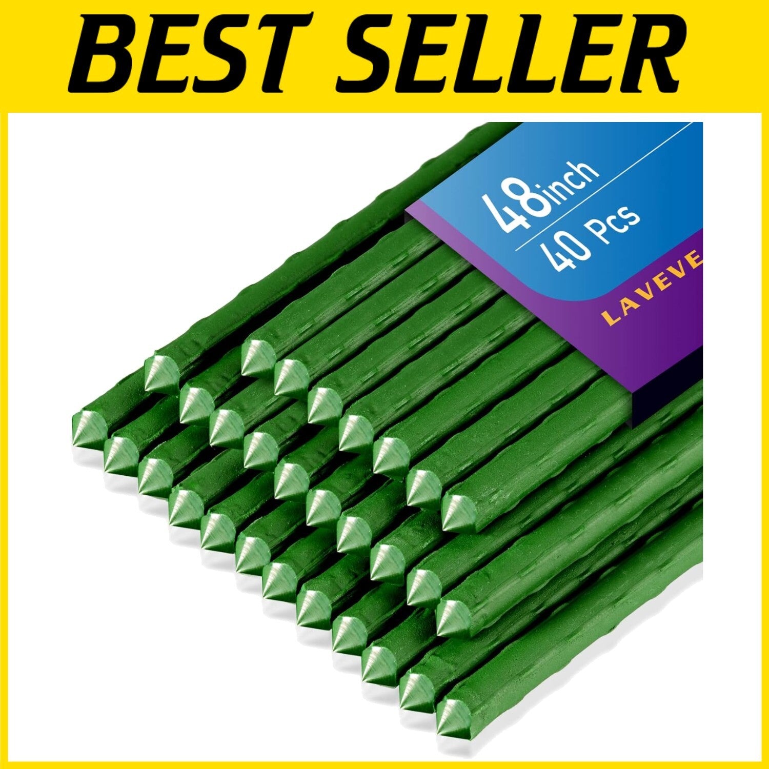 48-Inch Heavy Duty Steel Garden Stakes - Pack of 40 for Strong Plant Support