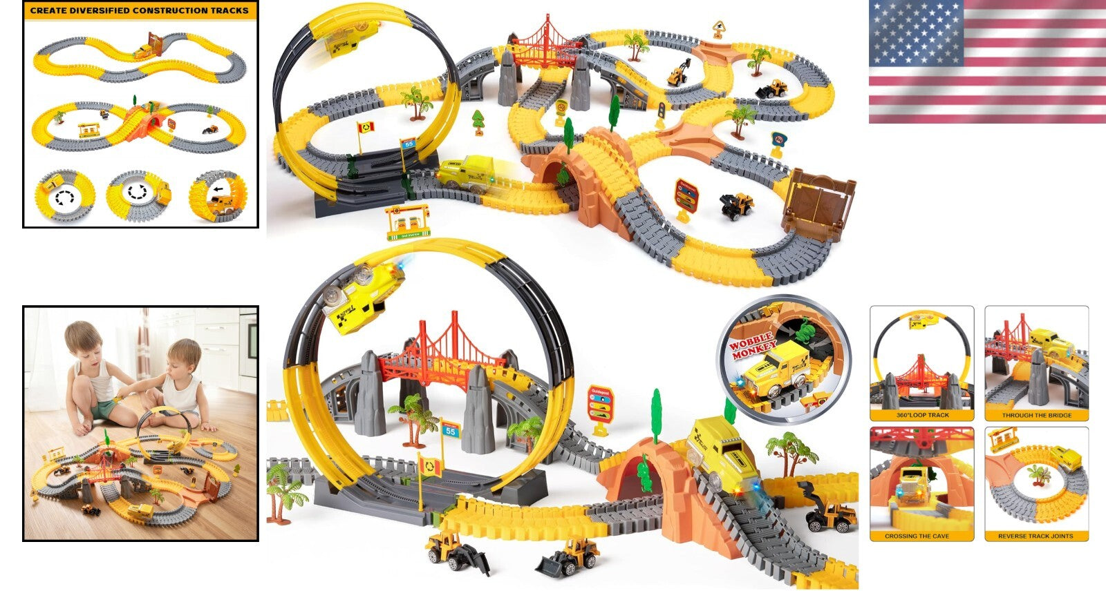 Kids Race Track Set with Electric Cars - 342 Pieces for Fun & Learning Ages 3-7