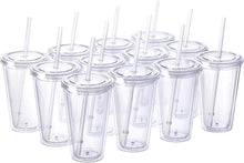 Load image into Gallery viewer, Classic 12-Pack Insulated Double Wall Tumblers with Straws &amp; Name Tags - 16 oz