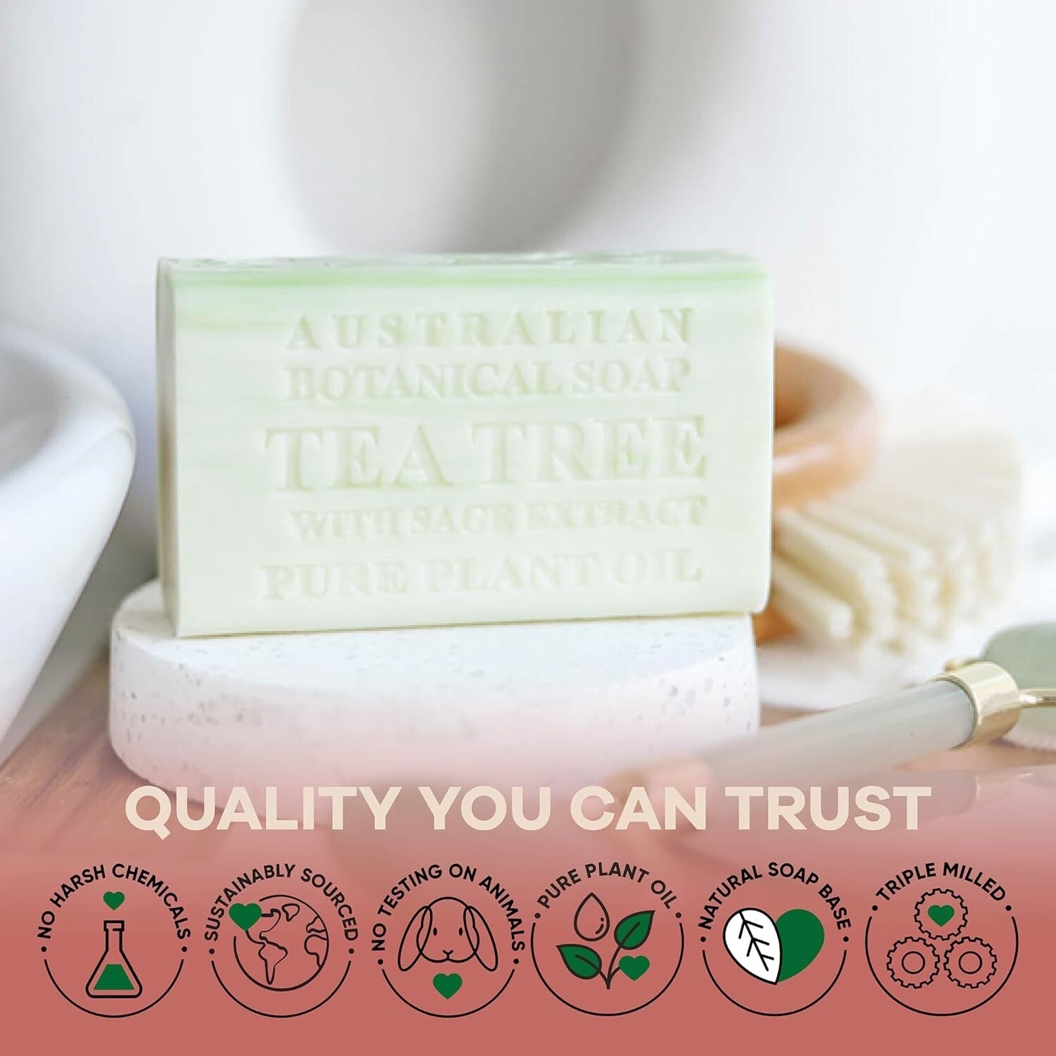 Triple Milled 6.6 OZ Tea Tree Soap with Sage Extract – Long-Lasting Luxury Bars