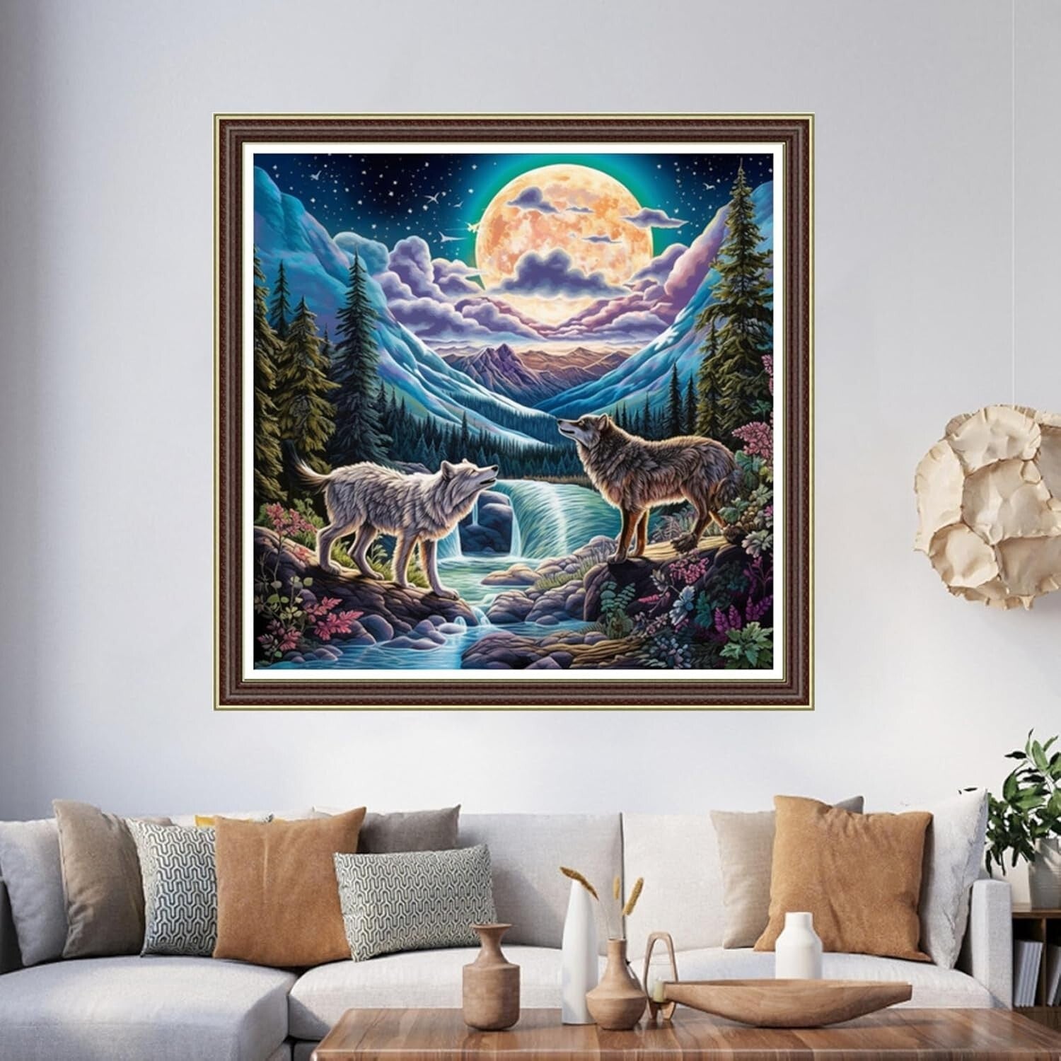 Life-Size Moonlight Wolf Cross Stitch Embroidery Kit for Creative Adults - 17.7"