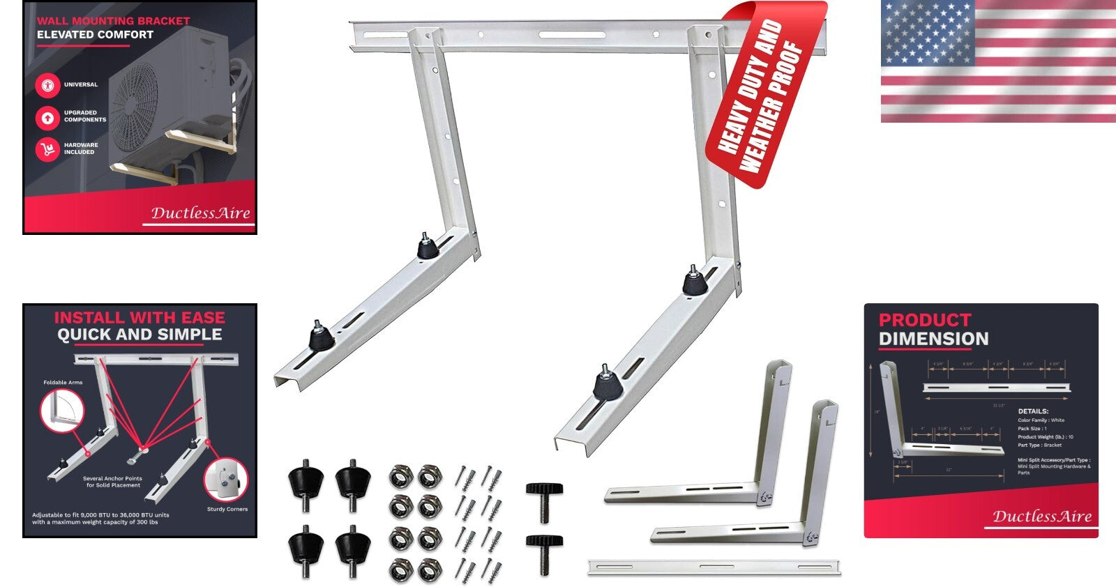 Universal Mini Split Wall Mount Bracket - 9000-36000 BTU Support, Complete Kit