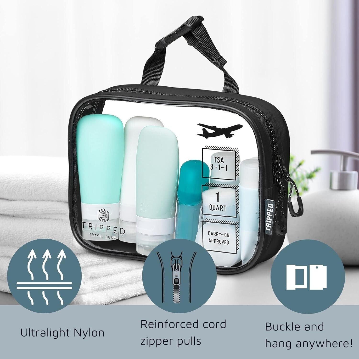 Customizable Hanging Toiletry Bag Set with Clear TSA Bags - Perfect for Travel