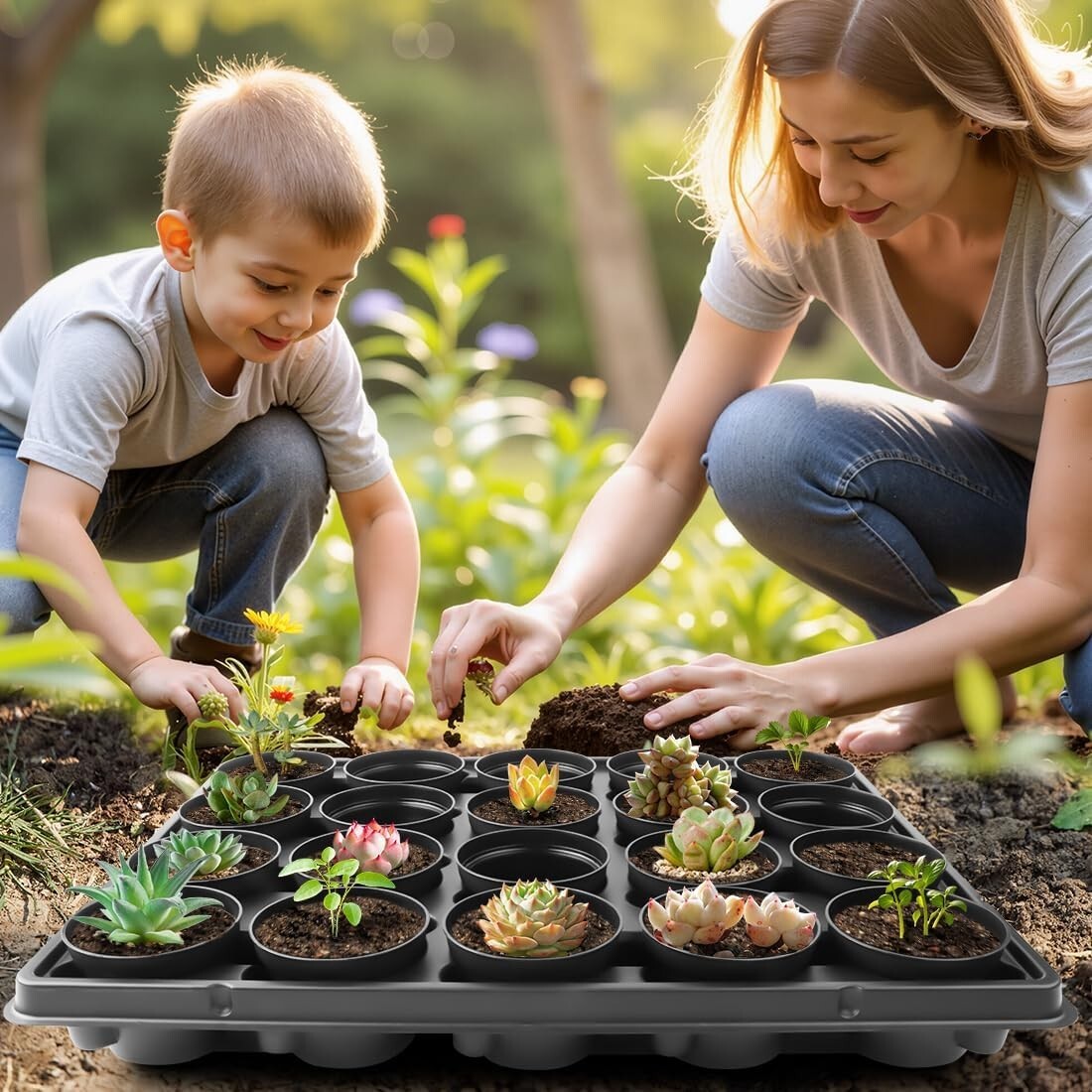 100-Pack 3 Inch Plastic Pots with 5 Seed Starter Trays - Effective Planting Kit