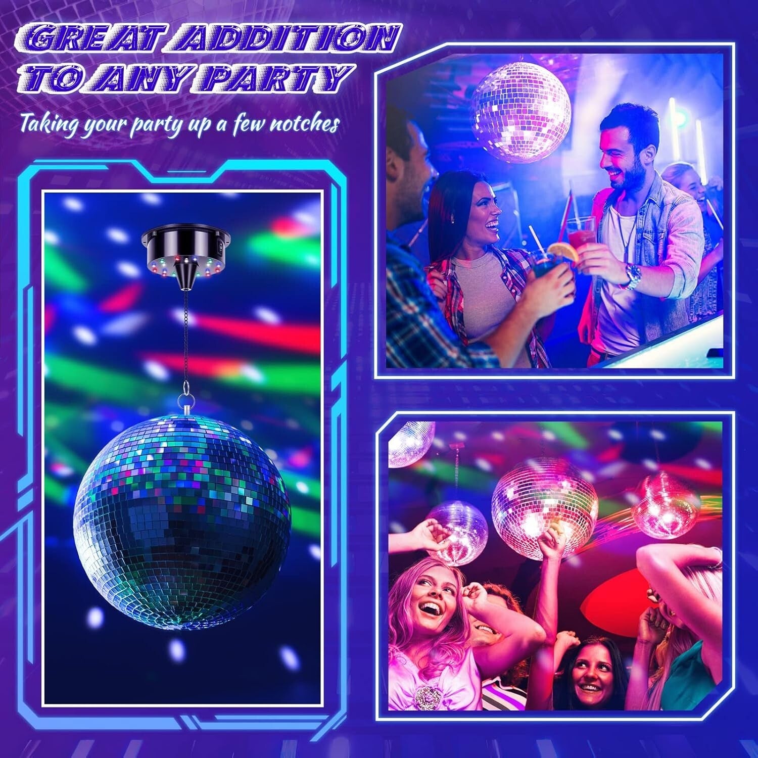 Fun Disco Mirror Ball with 18 LEDs & 6RPM Motor - Perfect for Parties & Clubs