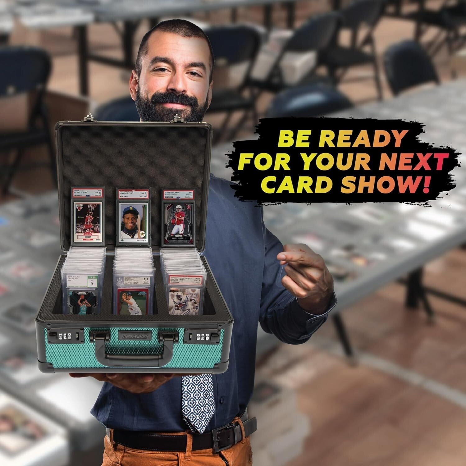 Elegant Green Aluminum Card Case for Graded Sports Cards - 3 Compartment Vault