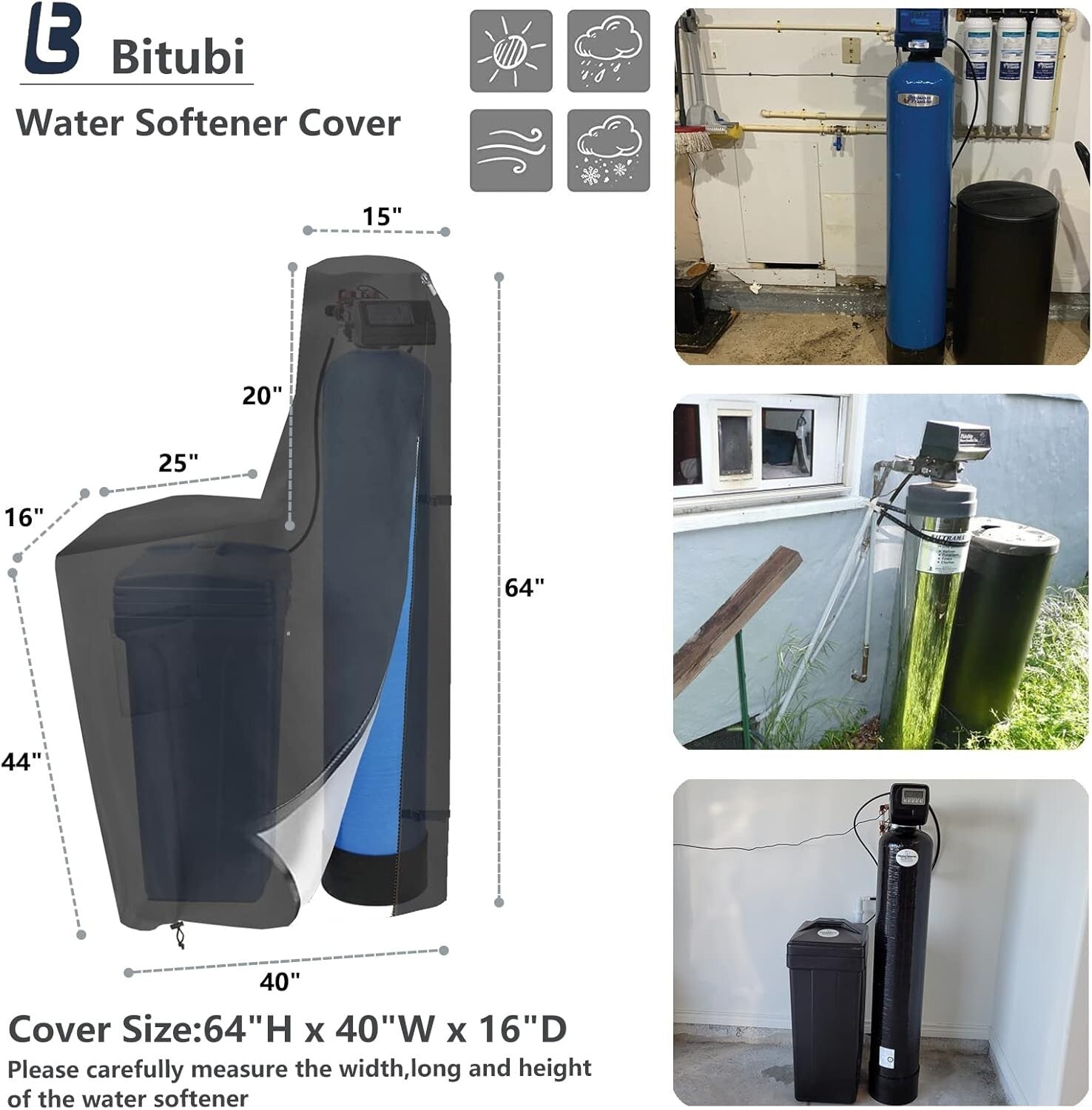 All-Weather Protection Water Softener Brine Tank Cover - Heavy Duty 600D Fabric