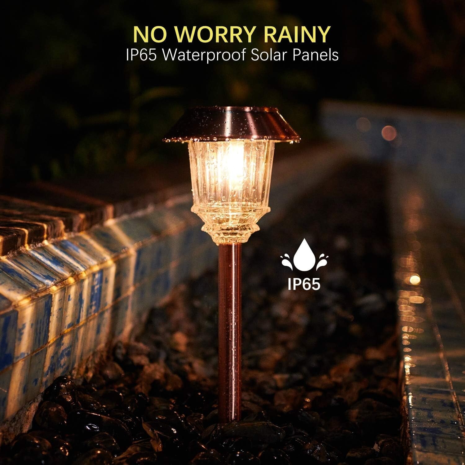 Dimmable 4 Pack Solar Path Lights with 360° Shatterproof Glass in Copper Finish