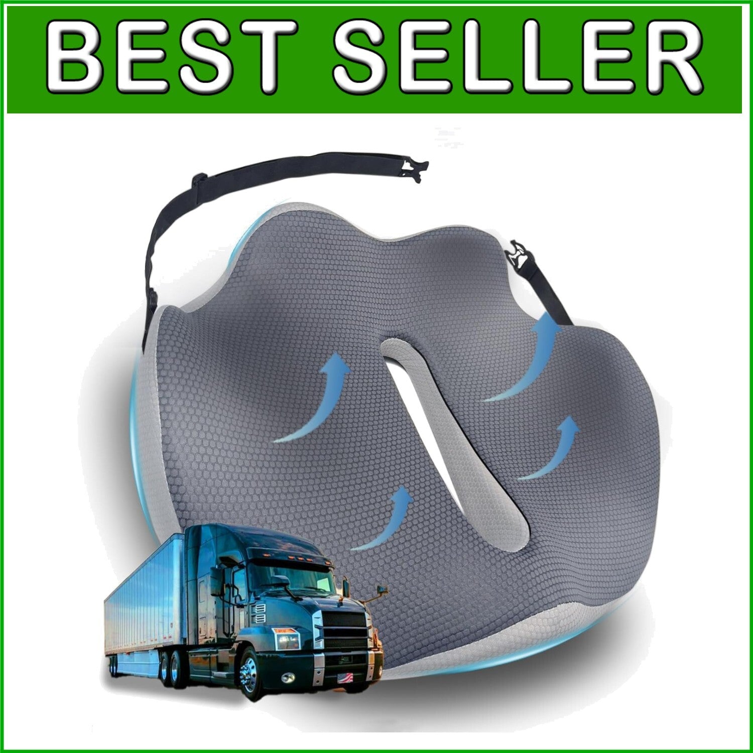Ergonomic X-Large Seat Cushion with Adjustable Straps for Truck Driving Comfort