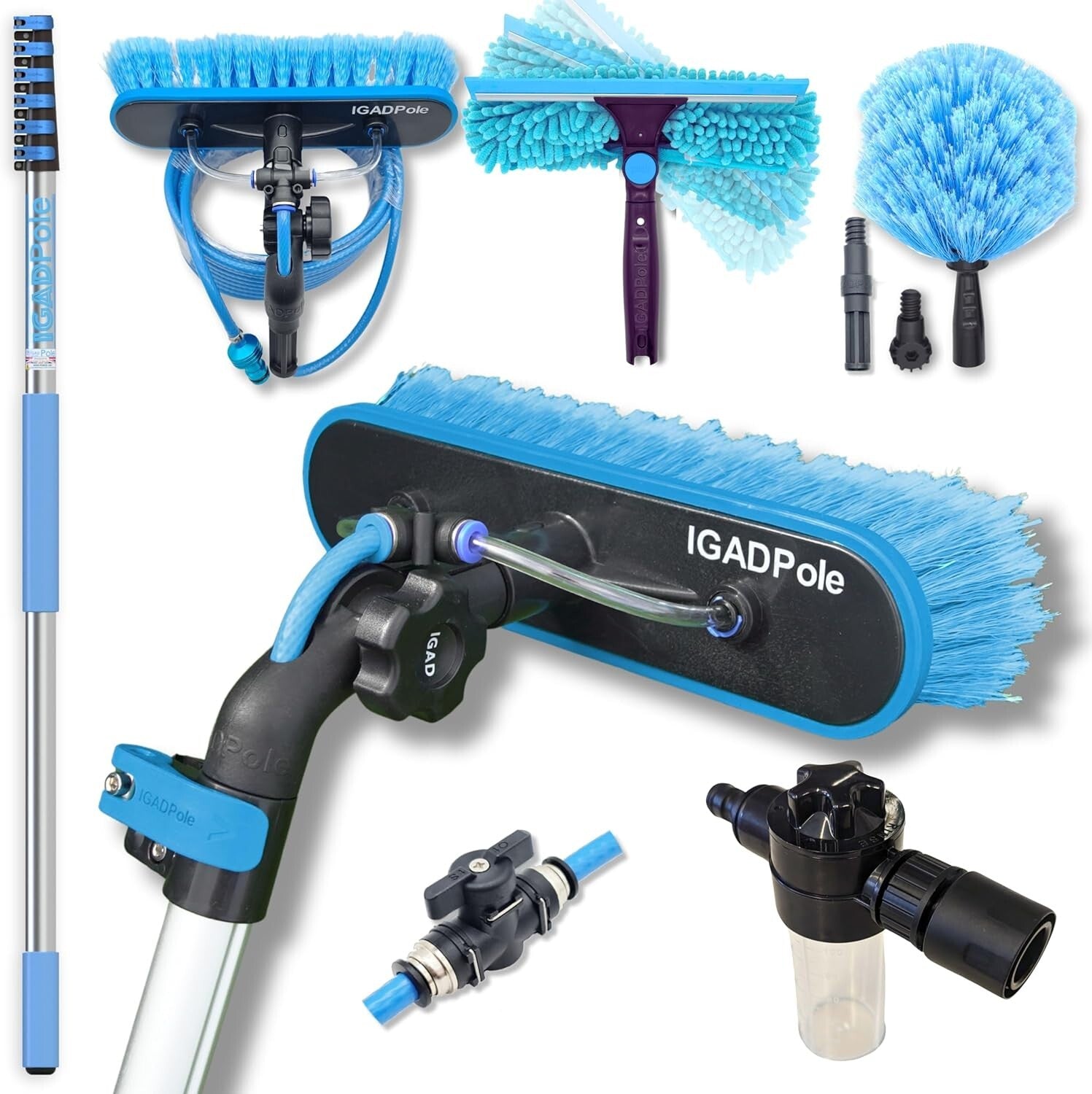 Composite 24ft Cleaning Tool: Adjustable Water-Fed Brush & Squeegee for Home Use