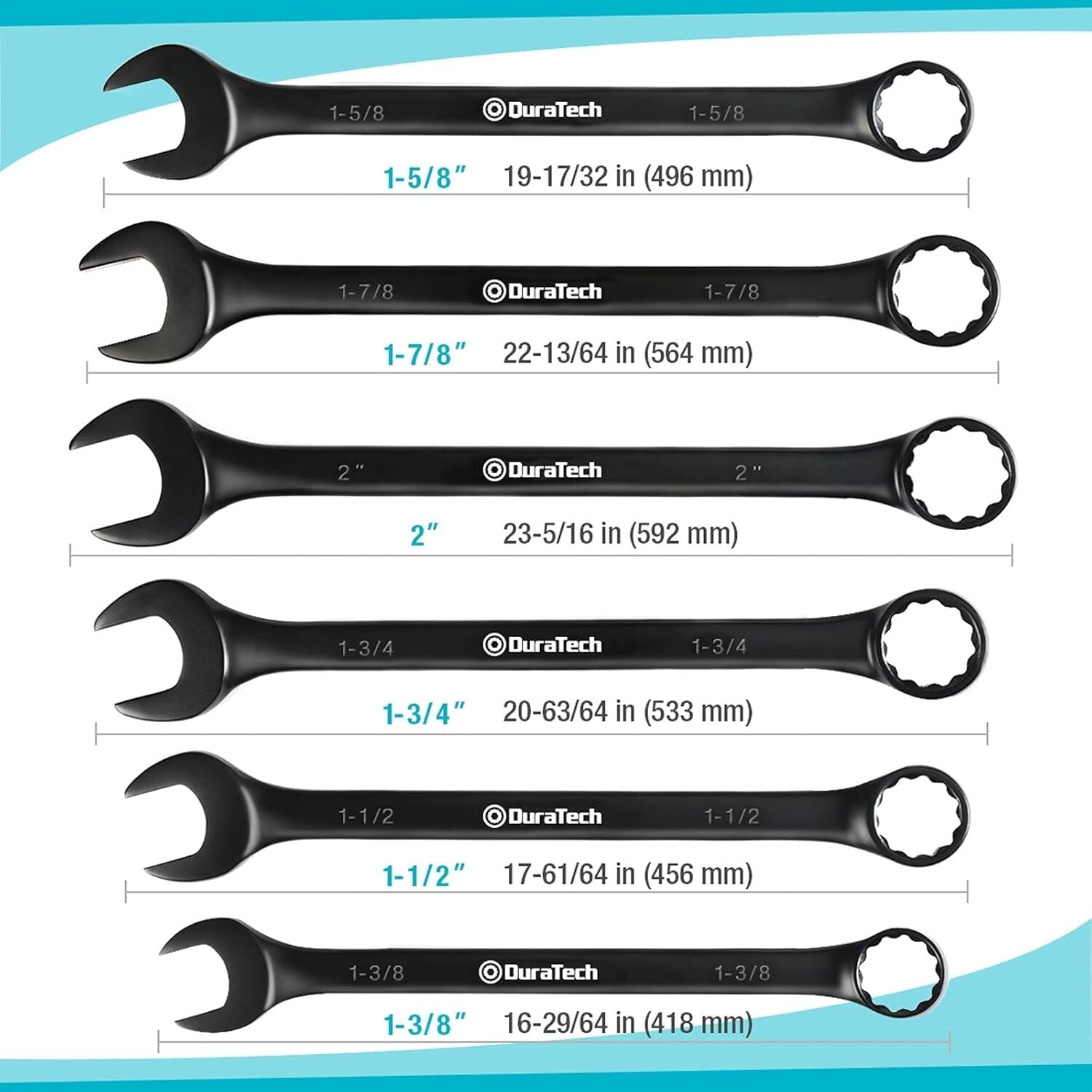 Durable Black Electrophoretic Wrench Set - 6 Jumbo Sizes, Easy Storage Pouch