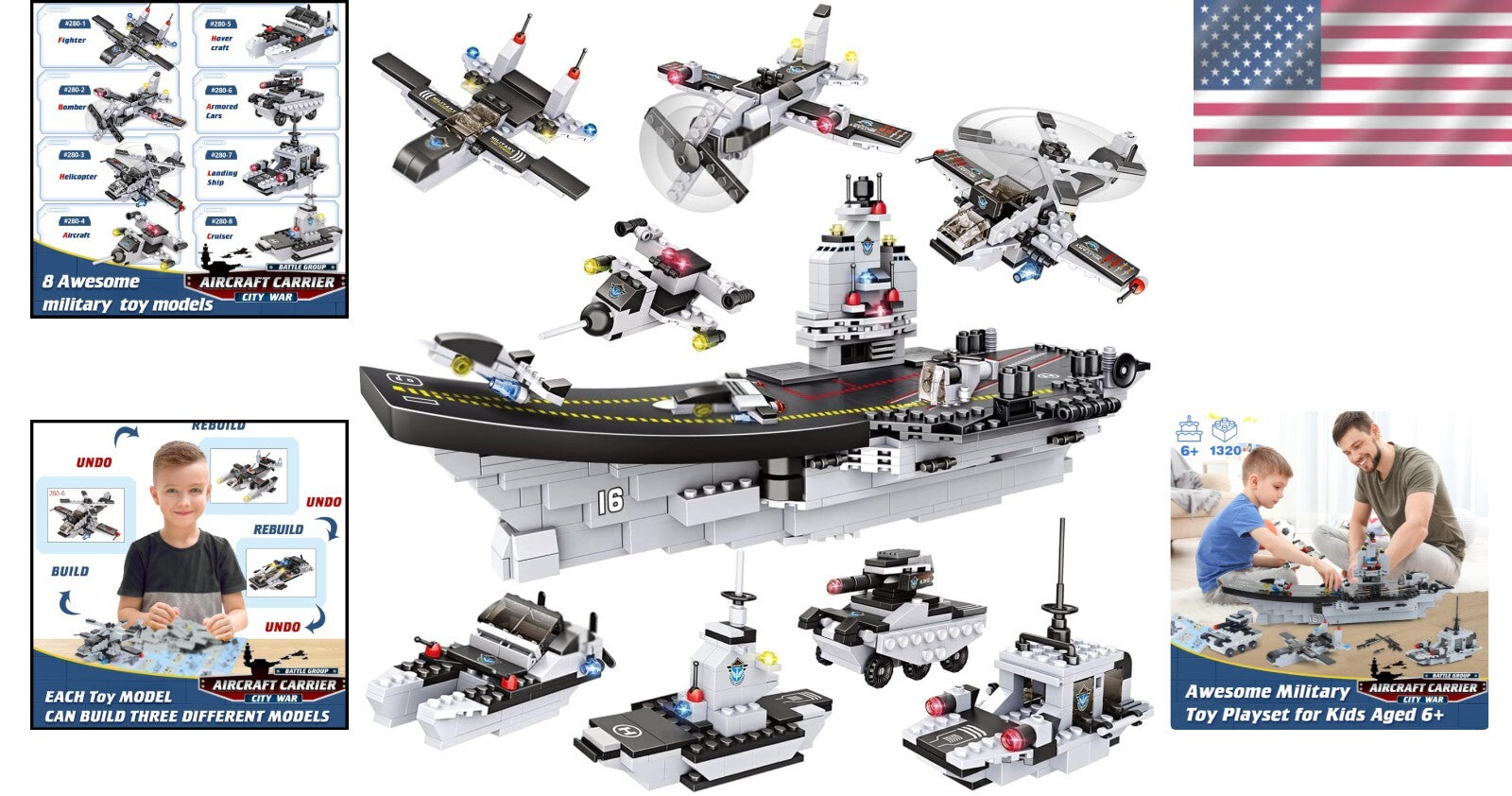 1320-Piece Aircraft Carrier Building Blocks Set - Military Adventure for Kids