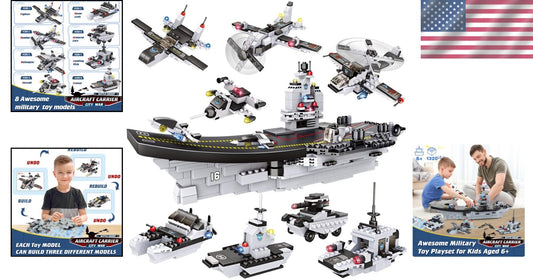 1320-Piece Aircraft Carrier Building Blocks Set - Military Adventure for Kids
