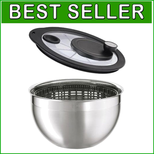 18/10 Stainless Steel Salad Spinner with Air-Tight Glass Lid - Versatile Design