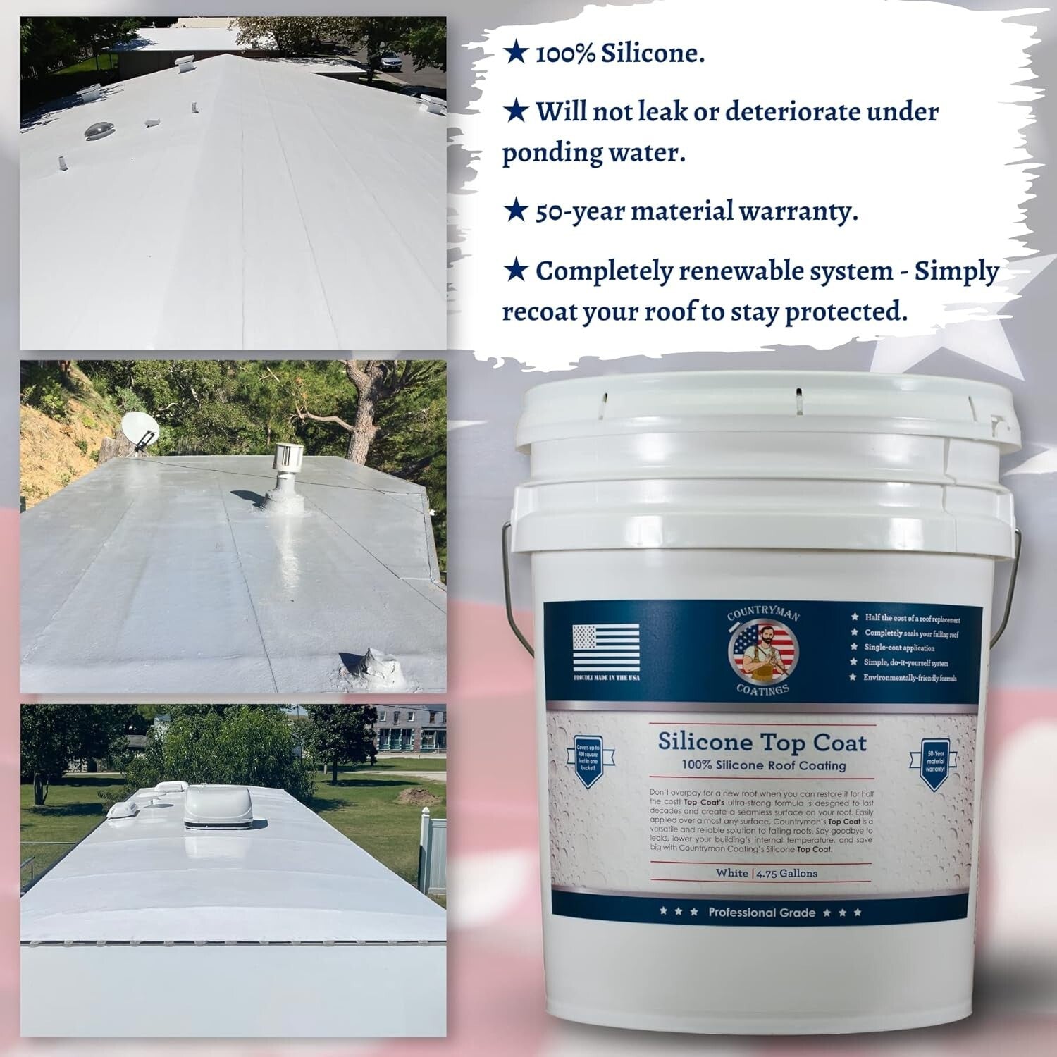 100% Silicone Roof Sealant - Restore, Protect & Extend Roof Life - 4.75 Gallon