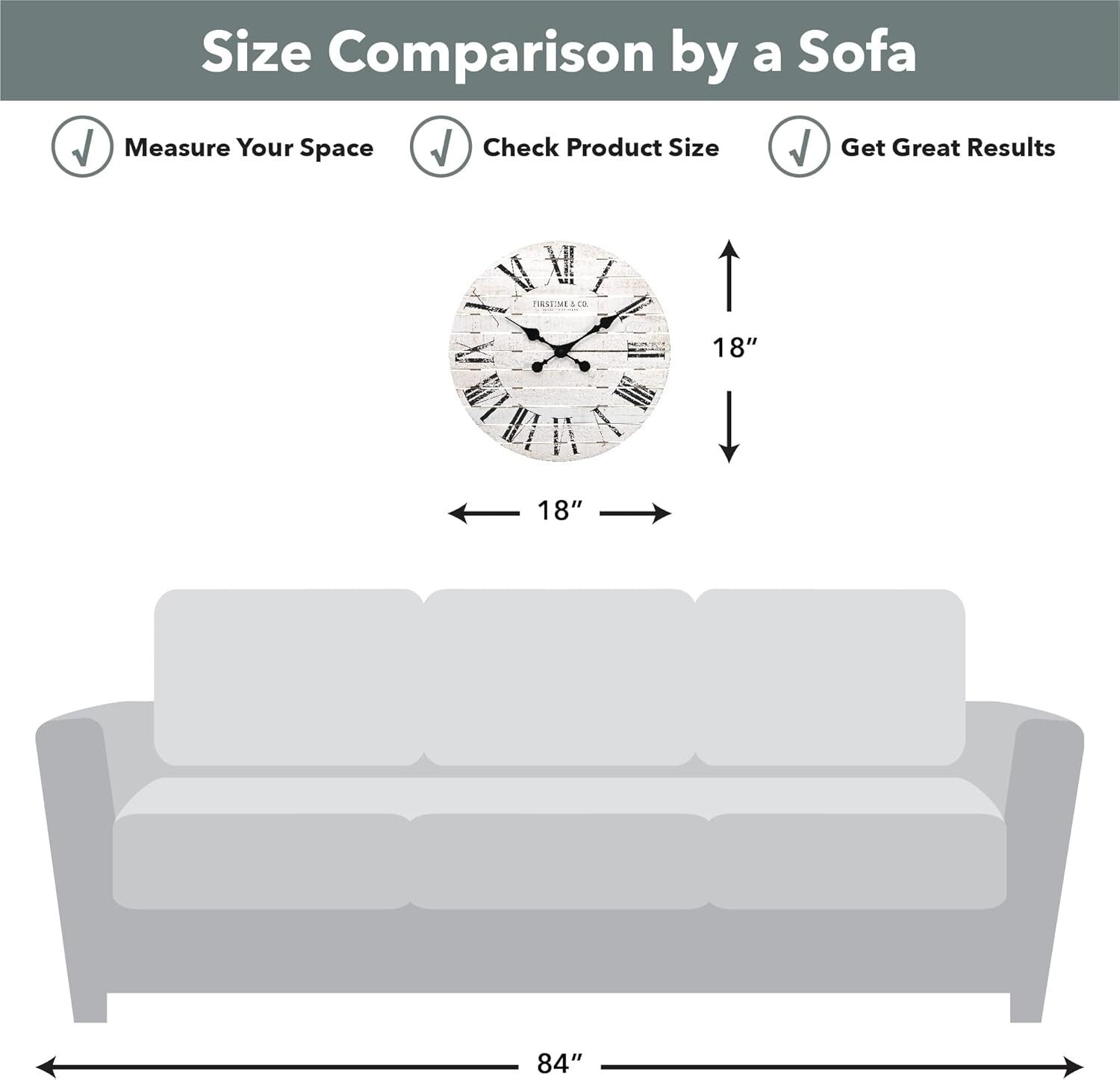 Rustic 18'' Farmhouse Wall Clock - Large White Wood Decor for Living Space