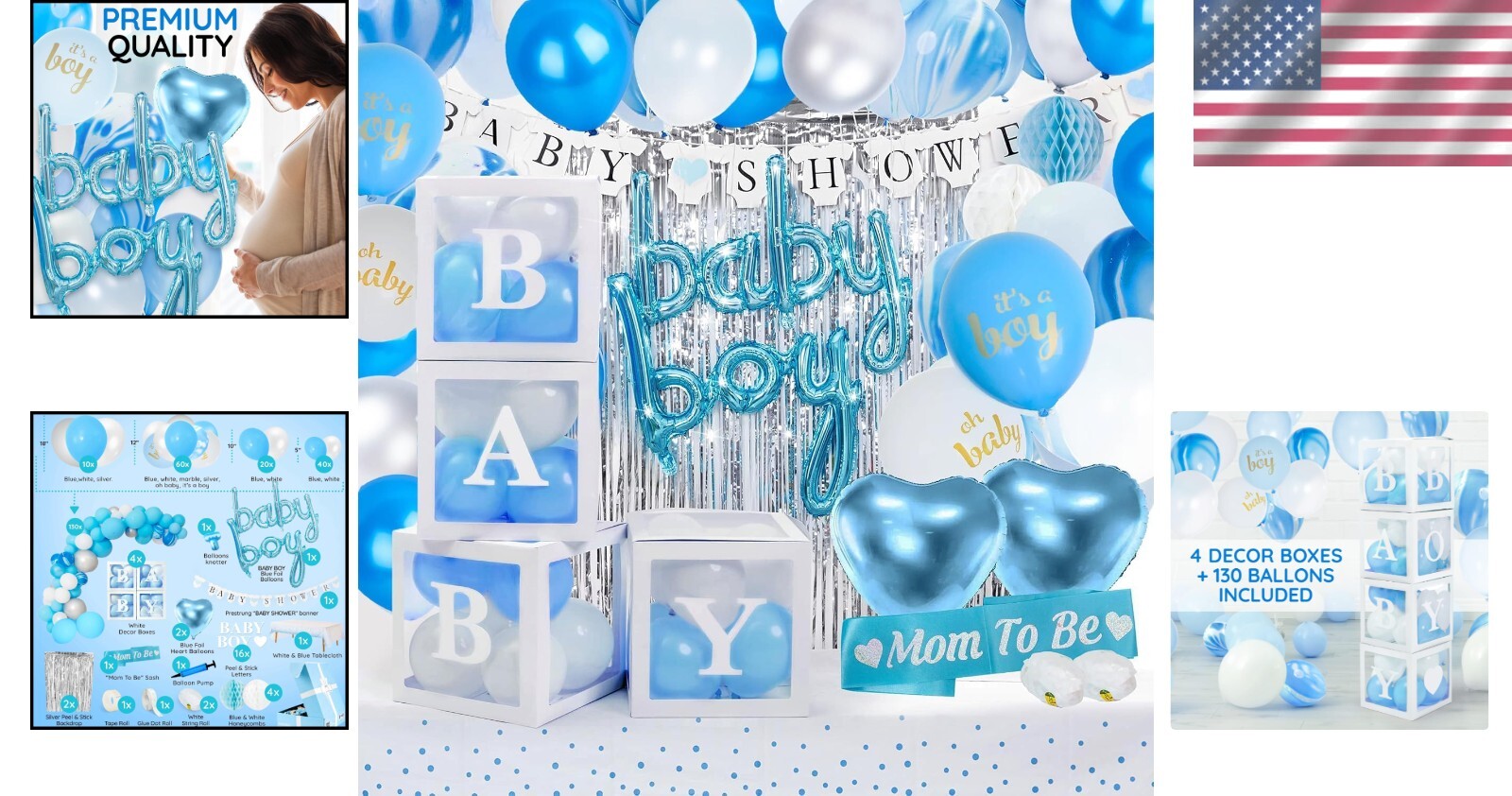 Complete Baby Boy Shower Decoration Kit - Balloon Arch, Centerpieces & More