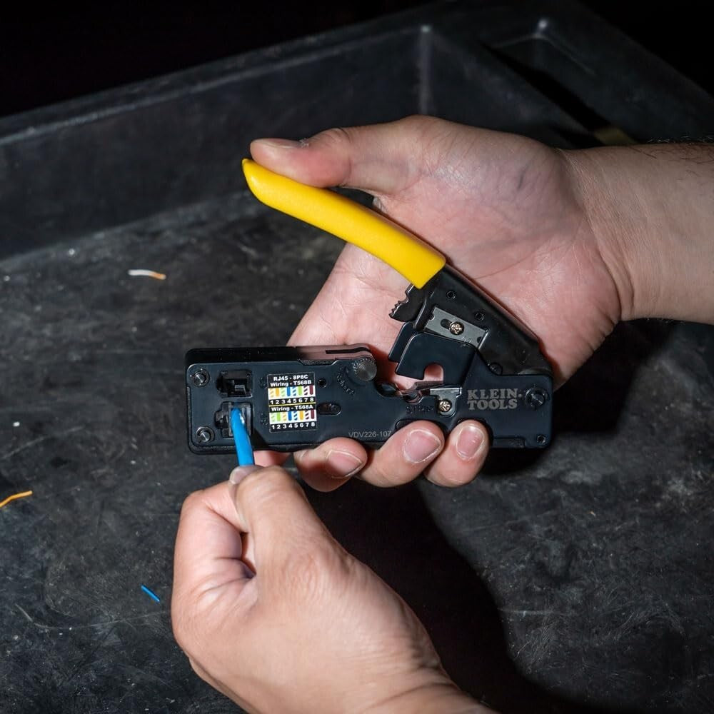 Klein Tools Compact Data Cable Crimper with Easy Grip Handle - Rugged Design