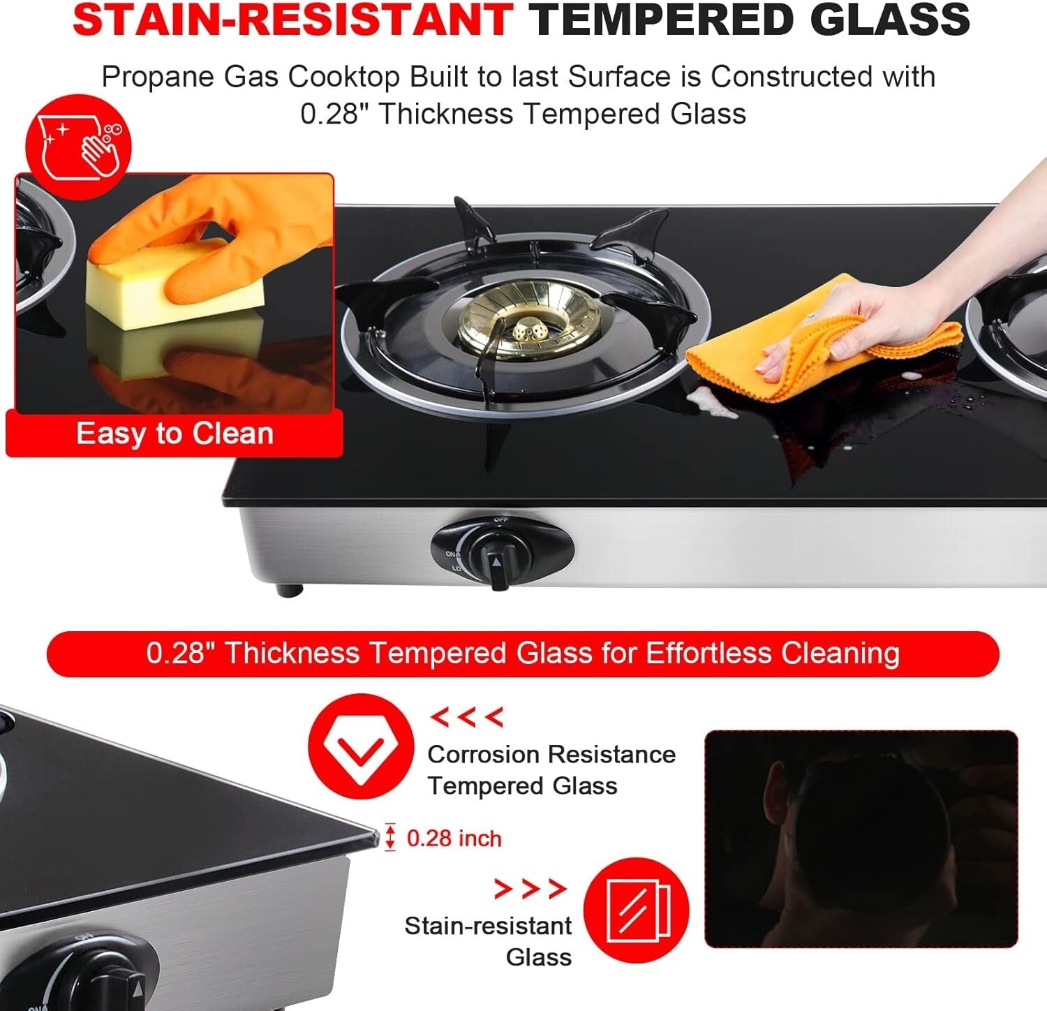 Tempered Glass 2 Burner Gas Stove with Auto Ignition - Perfect for Camping