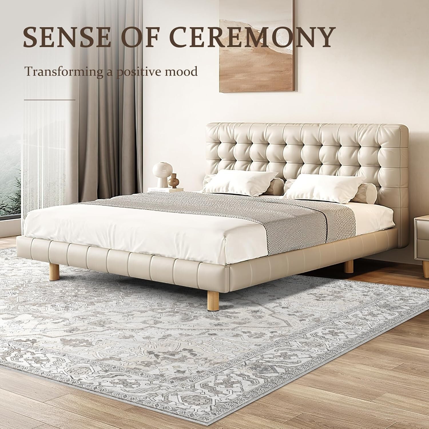 Elegant 5x7 Beige Tribal Area Rug - Versatile Use for Living Room, Office & More