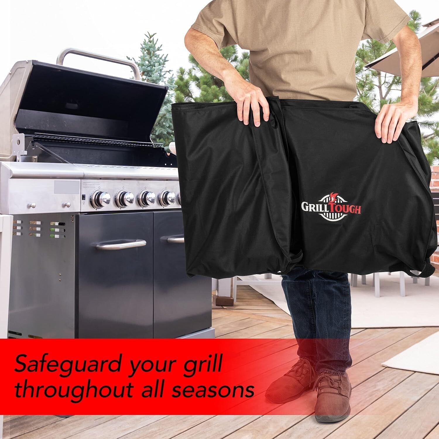 52-Inch Weather-Resistant Grill Cover with Adjustable Straps - Black Exterior