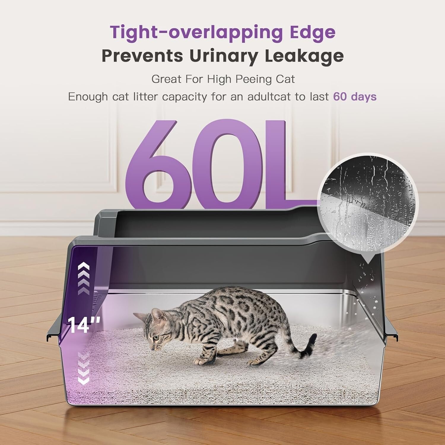 Extra Large Litter Box for Cats - Durable Stainless Steel with Anti-Leak Design